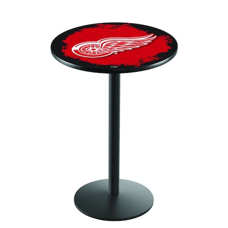 Holland Bar Stool Co 36" Blk Wrinkle Detroit Red Wings Pub Table L214B3628DetRed